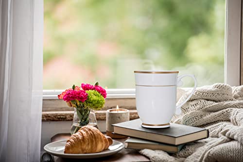 Qoutique Bone China Decorated Coffee Mugs - 20 Ounce - Set Of 4, Cups For Latte, Hot Tea, Cappuccino, Mocha, Cocoa, Mug Set, Large Coffee Mug, Gold Rim #TOP6