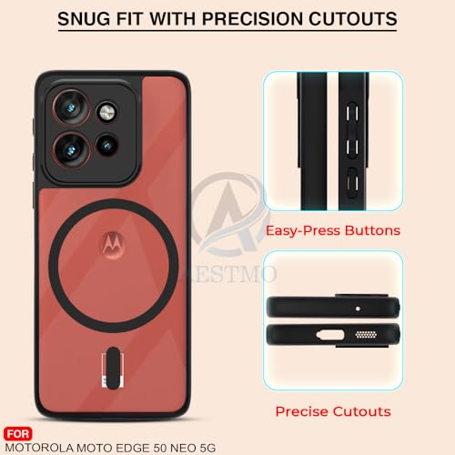 Image of AESTMO Moto Edge 50 Neo 5G Back Cover | 360 Protection | Crystal Clear Hard Back Transparent | Compatible with MagSafe Accessories (PC+TPU, Black Bumper)