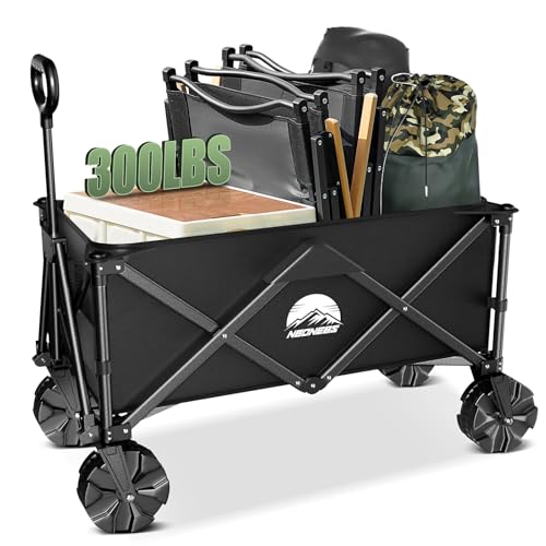 Collapsible Folding Wagon Cart Heavy Duty,Beach Wagon with Big Wheels,Utility Grocery Wagons with Side Pocket for Outdoor Garden,Camping,Shopping and Sports, R-Black by NBONEBS - Used condition - US$69.27