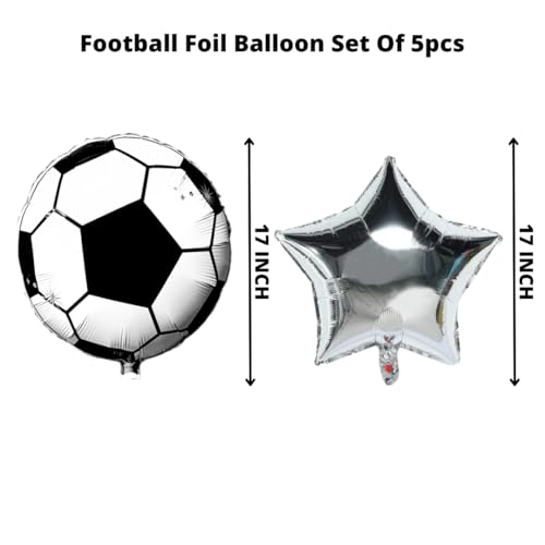 Image of Party Decorz Football Foil Balloon Set of 5pcs | Football Decoration for Birthday Parties (3 Football Printed Balloons + 2 Silver Star Balloons) Football Theme Birthday Decoration