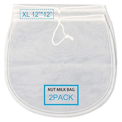 Rzam Nussmilchbeutel in Lebensmittelqualität, 2 Stück, XL, 30.5 x 30.5 cm, 200 Mikron, Nylonbeutel, BPA-frei, wiederverwendbar, ultrastarkes, Erdbeer-Cashew-Milch, Obst- und Gemüse-Säfte Cover