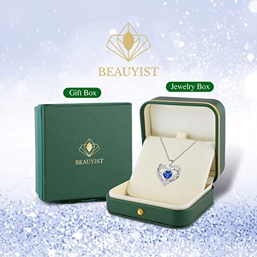 Beauyist Love Heart Birthstone Necklaces For Women & Girls, Engraved I Love You Pendant Necklace Zirconia Diamond, Anniversary Birthday 2023 Jewelry Gifts For Wife/Girlfriend/Mother/Her, 18K White Gold-Sapphire Blue #TOP4