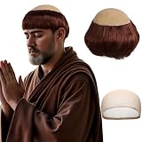 IMEYLE Short Monk Wig Brown Funny Wigs for Adults Cosplay Monk Costume Men Halloween Bald Wig Ugly Wigs for Friar Costume Christmas Themed Party Outfit +Hair Cap