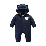 Infant Snowsuit Baby Fleece Onesie Winter Bear Outfit Newborn Coming Home Outfit for Boys 12-18 Months Dark Blue