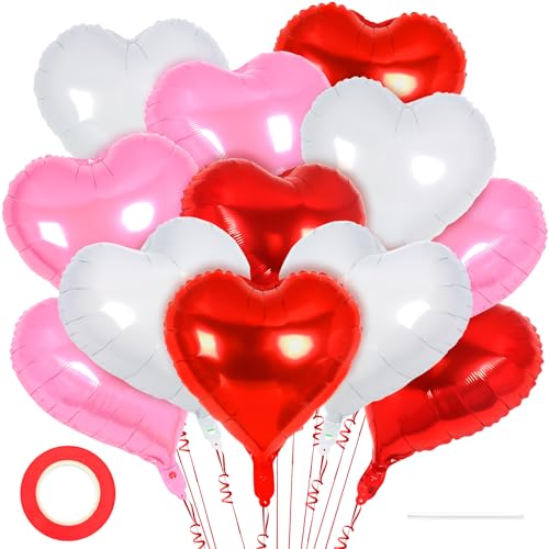 Image of 12 Pcs Colorful Heart Balloons,18 Inch Heart Foil Balloons Love Balloon Valentine Balloon for Birthday Party Wedding Engagement Party Baby Shower Valentine Day Decorations