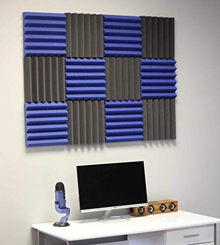 12 unidades de paneles acústicos tipo cuña azul y negro de 2" para insonorización de estudios miniatura 3