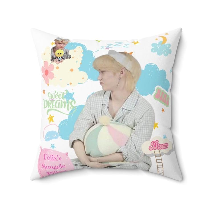 CRAFT MANIACS Stray Kids Art 16 * 16 Pillow with Filler Inside Best Gift for Stray Kids Lovers (FELIX COLLAGE ART)