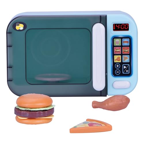 TACHAN - Microondas de Juguete con luz, Sonidos y Plato Giratorio - Pantalla Digital - 6 Funciones de Tiempo - Incluye Comida (CPA Toy Group 782T01005)
