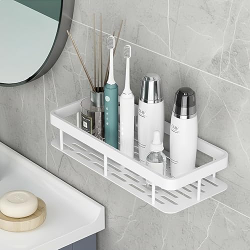 Image of amazon basics 2 Pack Self Adhesive Bathroom Shelf for Wall, Bathroom Organiser Without Drill, Rust Resistant Wall Mounted Bathroom Rack for Shampoo, Soap & Toiletries, Black