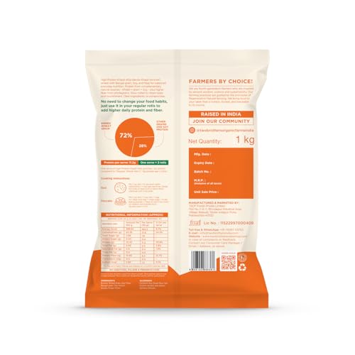 Image of Two Brothers Organic Farms - Khapli Protein Atta (1kg) | Certified Glyphosate-Free | 11g Protein & 6g Fiber Per 2 Rotis | Low GI Emmer Wheat | 2X Protein vs Regular Atta | No Additives | Slow-Milled
