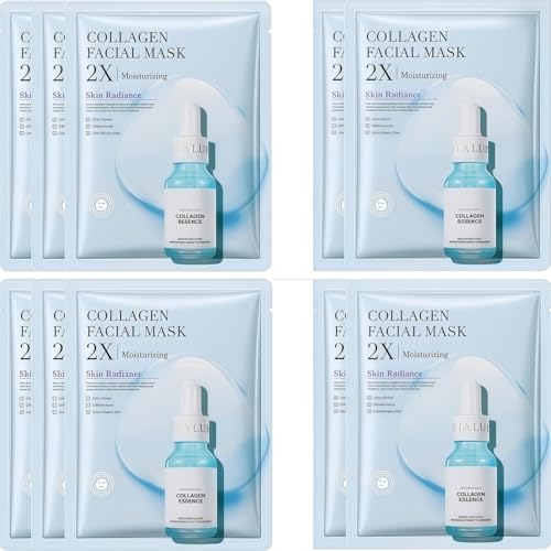 10 Pcs Korean Face Mask Skincare Set - Collagen Sheet Masks for Deep Hydration Anti-Aging Brightening & Pore Care Vegan Essence Infused Facial Treatment for All Skin Types
