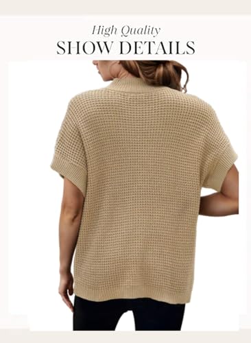 Image of Women 2026 Sweater Vest Mock Neck Batwing Short Sleeve Oversized Ribbed Knit Tops Fall Pullover Sweater S-XXL