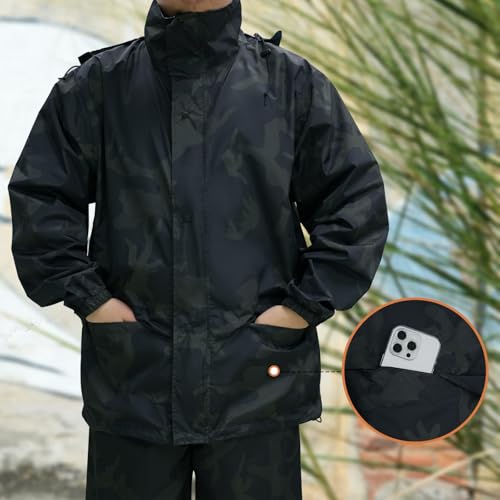 Image of LOOGU Men's Rain Suit - Rain Gear for Men Waterproof, Lightweight Rain Coat, Breathable Mens Rain Jackets Hood and Pants