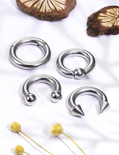 6G 8G Large Septum Ring Piercing PA Ring Hypoallergenic 316L Surgical Steel Septum Nose Rings Gauges Earrings Hoops CBR Body Piercing Jewelry for Women Men Inner Diamond 12mm 14mm 16mm3