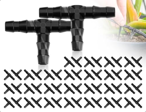 Emezddo Conectores de Manguera Dentados de 50 Piezas, Conectores en T para Riego por Goteo, Conexión de Manguera Dentada para Riego por Aspersión, para Jardín (Negro)
