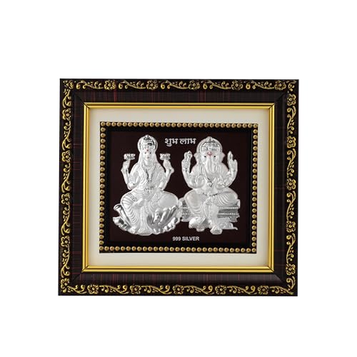 Image of 999Pure Silver Laxmi Ganesh Photo Frame for Home & Office | Premium Silver | PoojaRoom & Wall Decor | Wedding & Festival Gifts | Certificate Included | Tabletop Size 5.5x5 inch