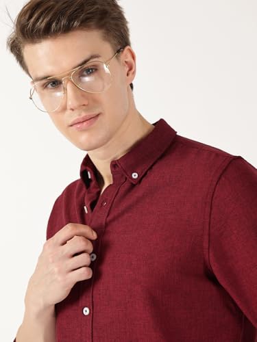 Image of Thomas Scott Men's | Solid | Textured Fabric | Full Sleeve | Slim Fit | Polyester-Blend | Spread Collar | Casual Shirt