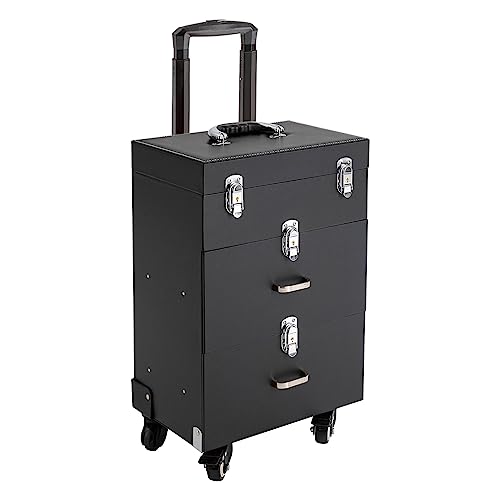 PDTHADP Rolling Makeup Train Case with 3 Trays 14.17 x 9.05In Cosmetology Case on Wheels 99 LBS Rolling Makeup Case with 4 Universal Wheels & Retractable Handle Hairdressing Trolley