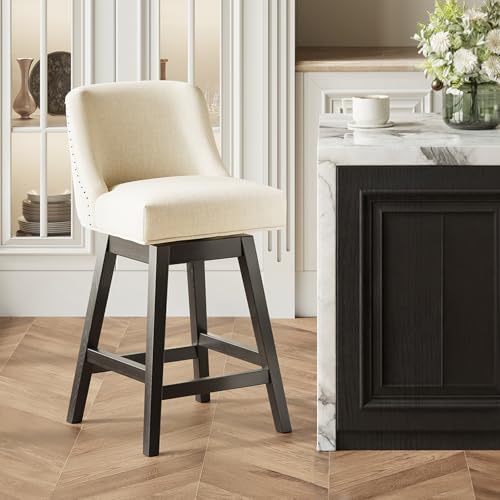 MALOL Butacas Giratorias para Barra, 27" de Altura para Cocina con Asientos Acolchonados y Patas de Madera Maciza, Butacas Tapizadas para Isla de Cocina, Rincón de Desayuno (Beige) miniatura 1