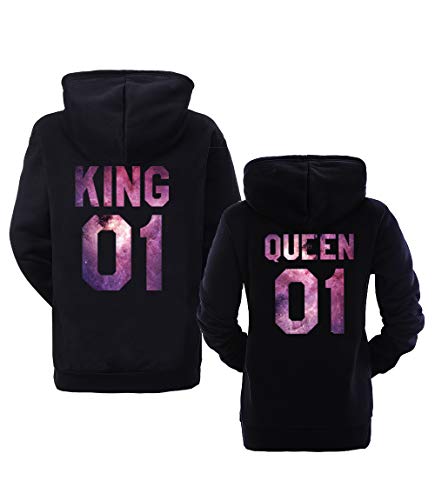 Tabiekacl King Queen 01 Hoodie Partner Look Pärchen Hoodie Sweatshirt 1 Stück, Sky-Schwarz-Queen, M Cover