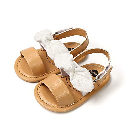Meckior Infant Baby Girls Sandals Glittery Bowknots T-Strap Open-Toed Summer Shoes Soft Sole Non-Slip Princess Flat Shoes