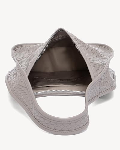 Image of NEWBELLA Hobo Purse, PU Leather Shoulder Bag, Tote Handbag for Work and Travel (Woven Light Grey)