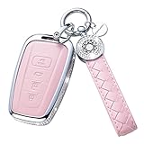SHANGHONG Compatible with Toyota Key Fob Cover with Keychain Genuine Leather Crystal Key Case Protec