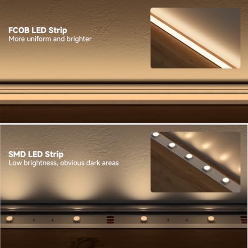 Image of 5mm COB LED Strip Light DC24V Narrow Thin Flexible High Density Uniform 3000K Warm White Cob Strips 400leds /m 16.4FT Dimmable CRI 90+ LED Tape Lights for Car Cabinets, No Controller /Adapter