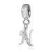 Alphabet Charm Letter Beads Solid 925 Sterling Silver with Cubic Stones, Complete A~Z Gift Options fit Pandora European Bracelets (N)