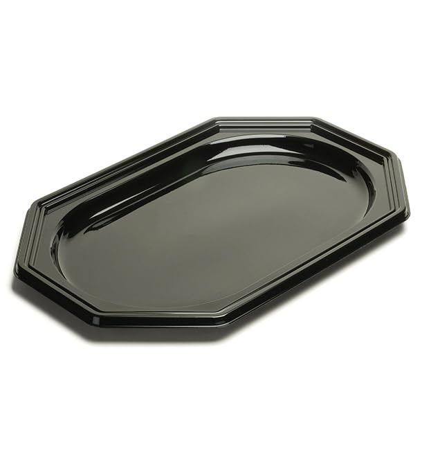 10 Bandejas Octogonales de Plástico, 55x38cm, Color Negro, Bandejas Reutilizables, Platos para Aperitivos, Catering o Eventos, Restaurante y Hostelería