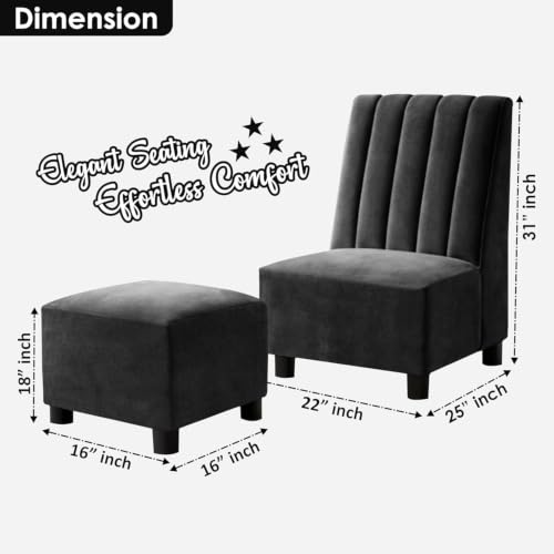 Image of Rosebell One Seater Sofa with Ottoman Combo Single Seater Sofa Set with Matching Footrest for Living Room & Bedroom Guest Room - Black Color