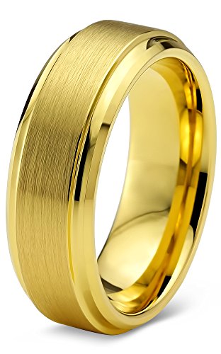 Charming Jewelers Tungsten Wedding Band Ring 6mm Men Women Comfort Fit 18k Yellow Gold Step Bevel Edge Brushed Polished Size 4