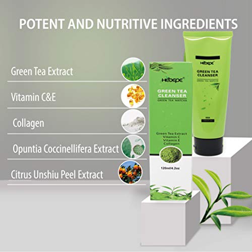 Hebepe Green Tea Matcha Moisturizing Daily Facial Cleanser, Face Wash With Collagen, Vitamin C, Vitamin E, Citrus Peel Extract, Natural Antioxidant Hydrating Cleansing Foam #TOP2