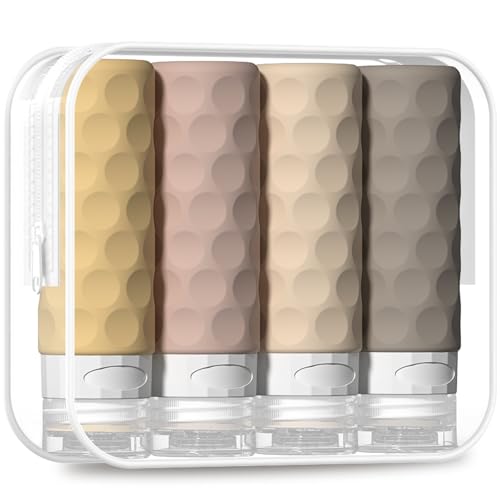 Image of Silevoler Travel Bottles for Toiletries, 4pcs Tsa Approved 3oz Travel Size Containers, BPA Free Leak Proof Premium Silicone Bottles, Refillable Liquid Squeezable Accessories W /Toiletry Bag（Apricot）