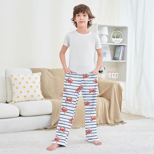 Boys' Pants Trendy Red Ocean Crab Blue Stripe Long Bottoms Jogger Pants Elastic Waist Trousers with Pockets S-XL3