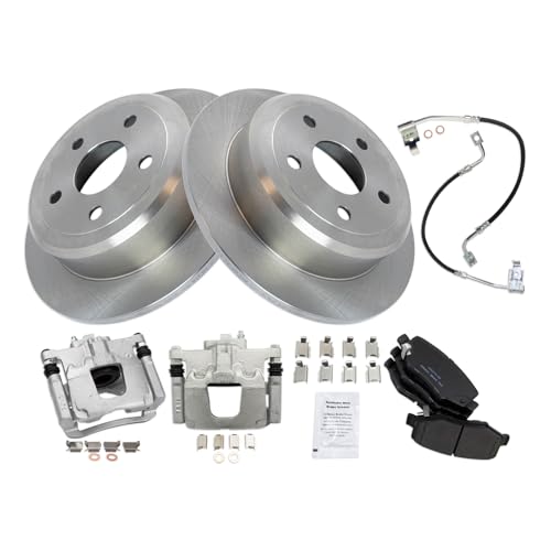 Image of TRQ Rear Brake Pad and Rotor Set Ceramic Rotors Calipers Hoses Compatible with 2008-2012 Jeep Wrangler