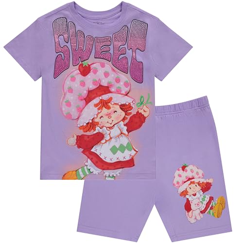 Strawberry Shortcake Conjunto de roupas de shorts e camiseta de motociclista para meninas pequenas e