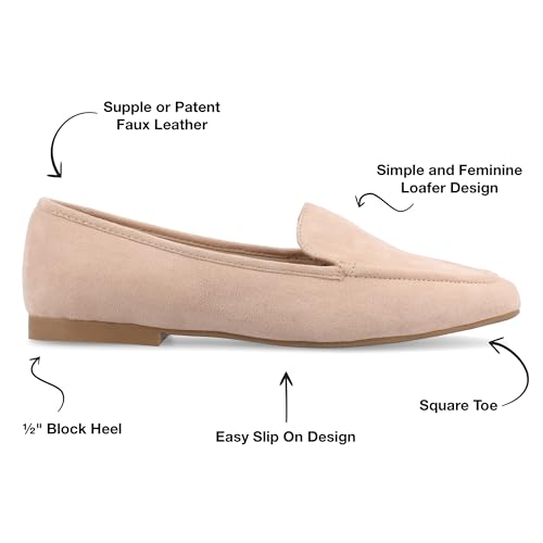Image of Journee Womens Suede Loafer Flat Square Toe Noticed Topline Padded Block Heel - Tullie Casual Dress Shoe