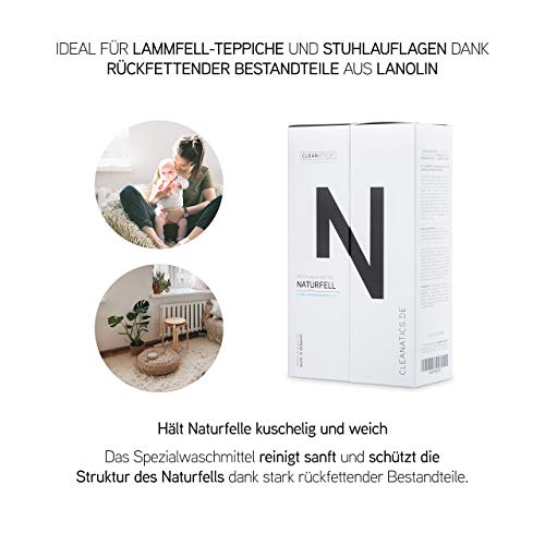 CLEANATICS Lammfell Waschmittel Konzentrat mit rückfettendem Lanolin für Naturfell, Schaffell & Baby-Produkte wie Lammfelldecke, Schaffellteppich, Schaffellmantel & Kinderwagen-Fußsack (250 g)