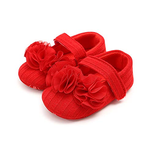 Meckior Infant Baby Girls Soft Sole Floral Princess Wedding Dress Mary Jane Flats Prewalker Newborn Light Baby Sneaker Shoes