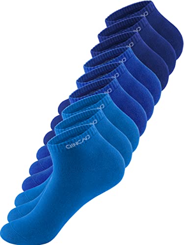 QINCAO Chaussettes Homme Femme de 9 Paires Sport Coton Socquettes Respirant Courtes Chaussettes Unisexe(Bleu marine x3 / bleu foncé x3 / bleu mer x3, 39-42) Cover