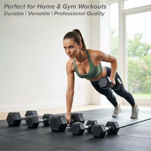 Hex Dumbbells Pair (2.5Kg–30Kg) | Rubber-Encased Cast Iron Hand Weights Anti-Roll Hex Design Strength Training & Home Gym Fitness Equipment For Men & Women (Black, 20KG Pair) - 2