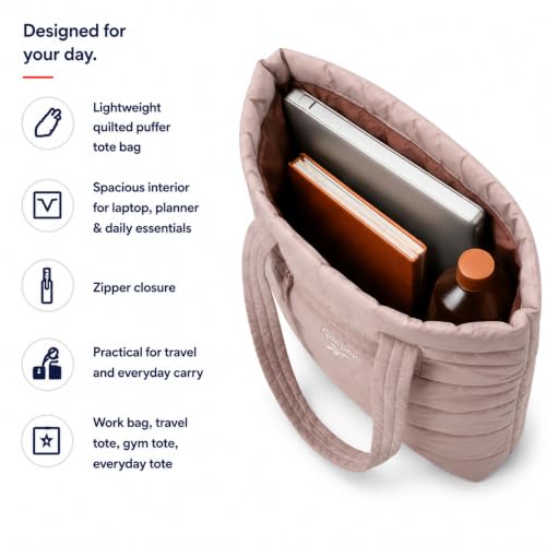 Image of Reebok Womens Tote Bag - Lightweight Carry On Puffer Quilted Tote Bag for Travel Work Travel and Daily Essentials
