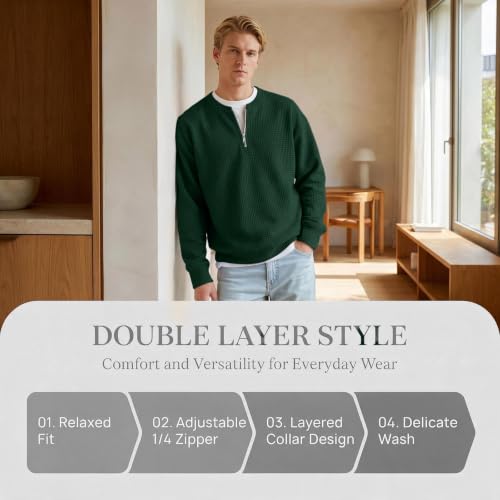 Waffle Shirts for Men Long Sleeve Quarter Zip Fall Y2k Casual Layered Shirt - image 5