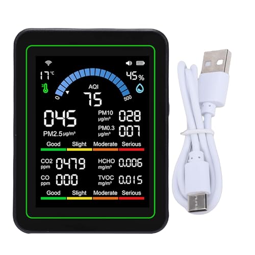 Eujgoov Probador de Calidad del Aire 10 en 1, ZN MT13W Detector de Humedad y Temperatura de CO con Sensor Electroquímico para el Hogar, Fábrica, Invernadero, Camping, Negro