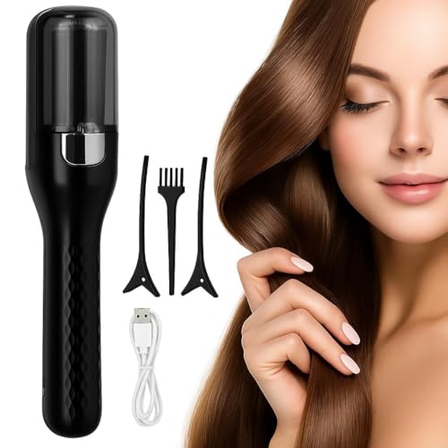 Image of ESCUCHA Cordless Split End Hair Trimmer Machine | Rechargeable Electric Split Ends Remover Tool for Dry, Damaged, Curly, Frizzy Hair | 2-in-1 Automatic Split End Cutter for Men & Women, Black