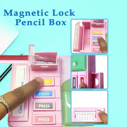 Image of LONGMIRE Plastic Pencil Box with Code Lock Pen Case Large Capacity Multi-Layer Multi-Function Storage Bag Secret Compartment Pencil Box for Kids- Multi-Color (Girl)