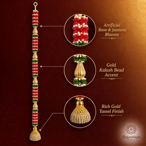 Image of Rajasthan Kraft Artificial Door Hanging, 44 Inch, Pack of 4, Multicolor Floral Latkan with Golden Tassels for Home Entrance, Festive Decoration, Ganesh Chaturthi, Navratri, Dussehra & Diwali Decor