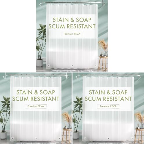 Image of AmazerBath Extra Long Shower Curtain Liner, Plastic Shower Liner 84 Inches Long, Frosted PEVA 72x84 Shower Curtain Liner, Cute Waterproof 84 Inch Shower Curtain Liners with 3 Magnets (Pack of 3)
