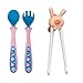 CUTIECLUB CuddlyCartoon Ensemble de baguettes d'apprentissage pour enfants avec cuillère et fourchettes pour débutants, droitiers ou gauchers, ensemble de couverts réutilisables